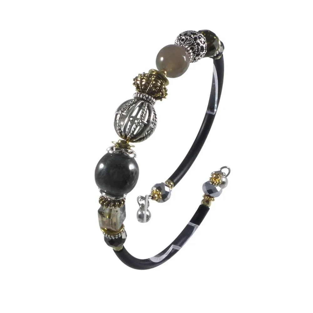 Memory Wire Wrap Bangle Bracelet Gray Marbled Handmade - Picture 5 of 6